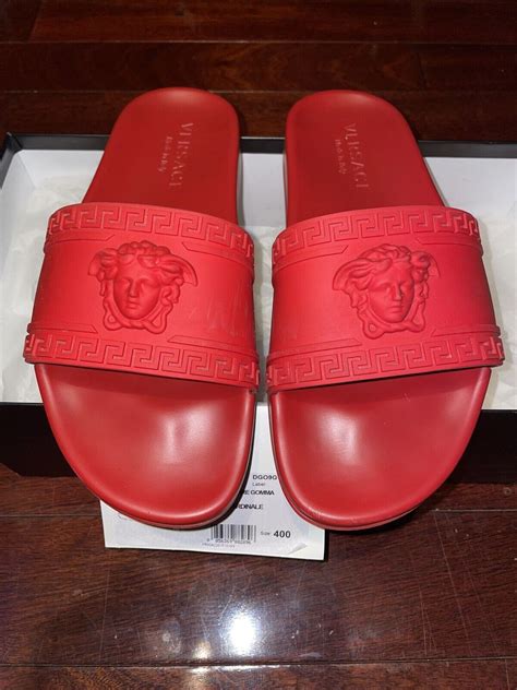 red versace slides womens|Versace virtus slides.